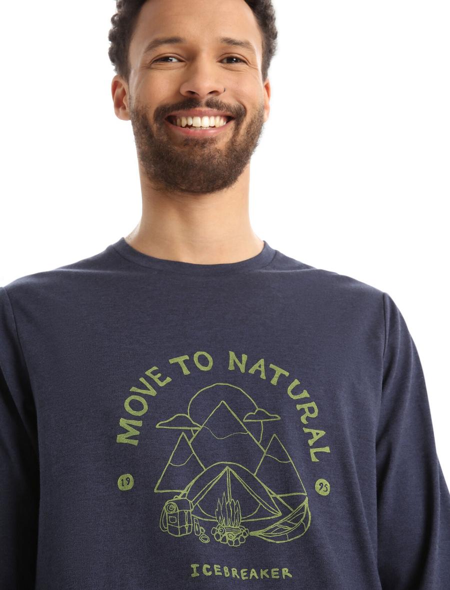 Men's Icebreaker Merino Central Classic T-Shirt Canopy Camper Long Sleeve Midnight Navy | CA 1723OKIR